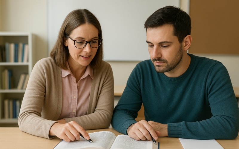 Insegnante di Inglese con uno studente durante una lezione individuale