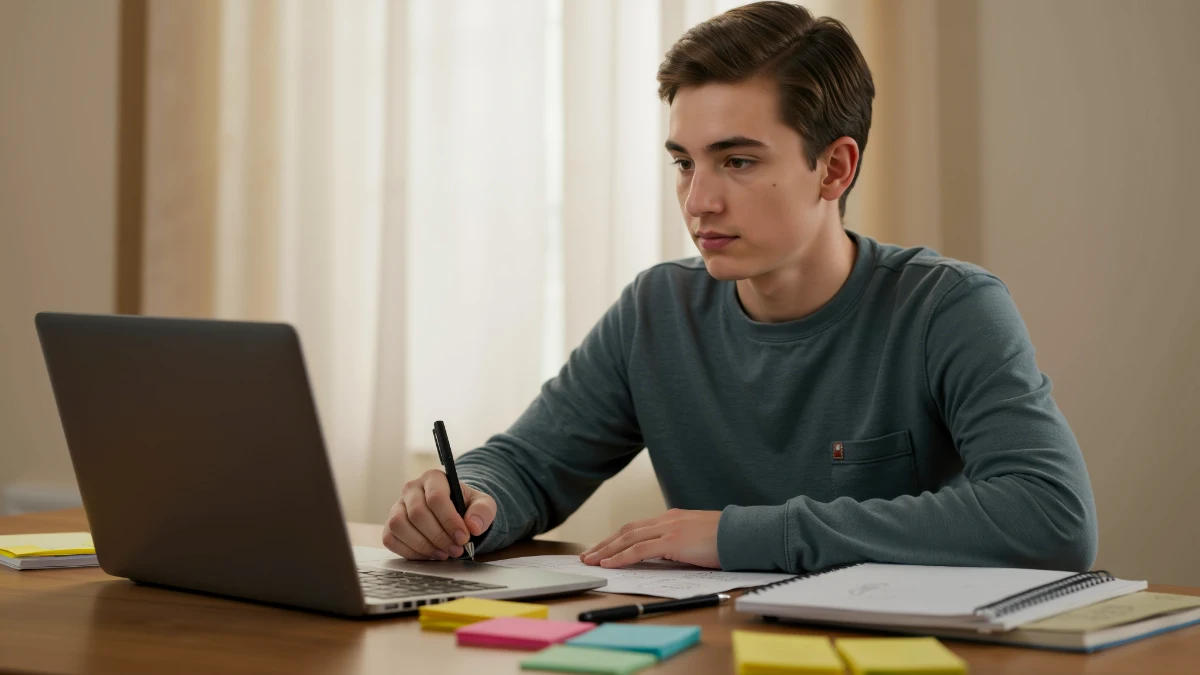 Esempi pratici di grammatica inglese appuntati su un quaderno durante una lezione online.