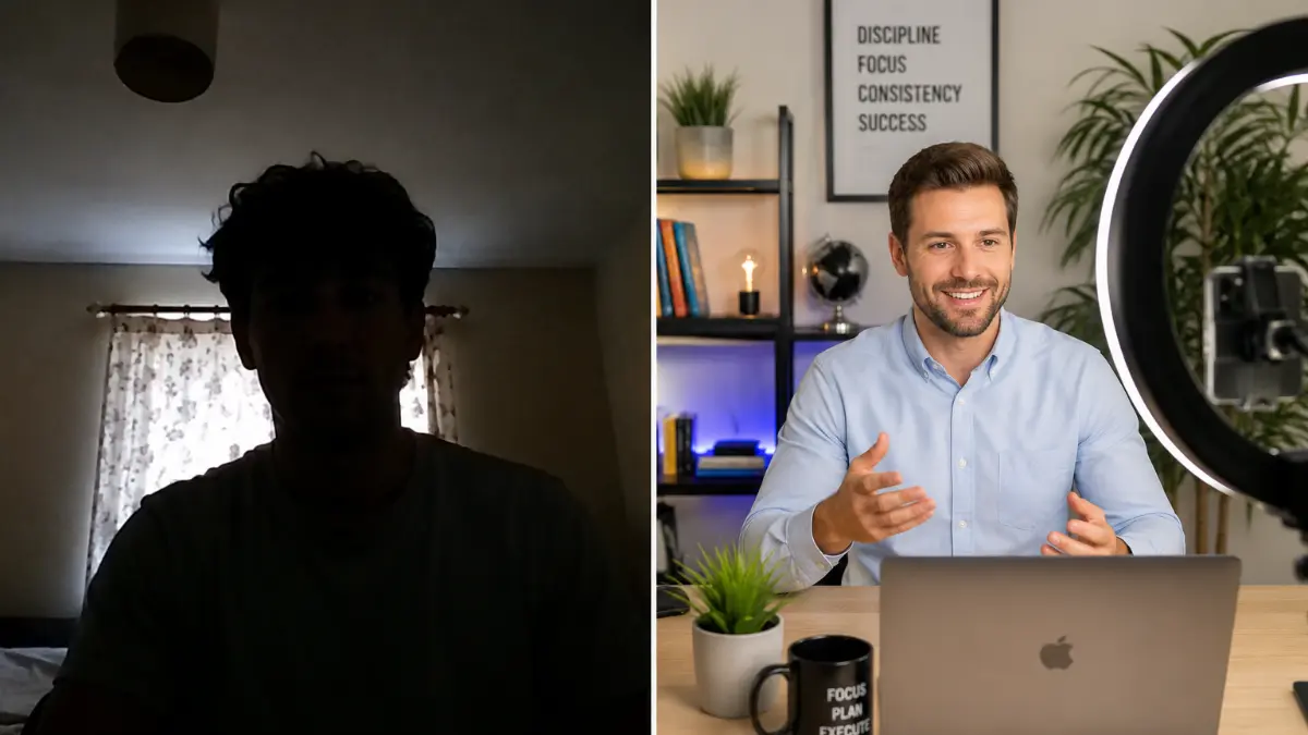 Differenza tra una cattiva e una buona illuminazione per videochiamate e lezioni online.