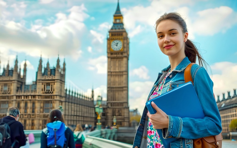 Ragazza studentessa in viaggio studio presso un paese anglofono